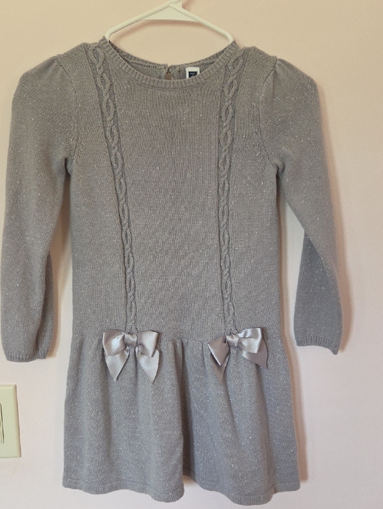 Janie and Jack Other - Janie and Jack Silver-Gray Sparkle Knit Dress with Satin Bows